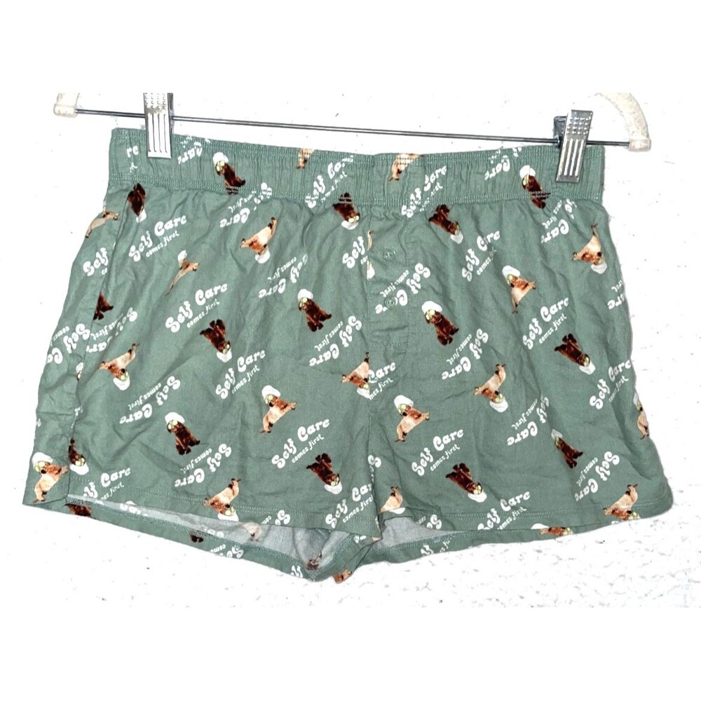 Victoria's Secret PINK Shorts Sleep Lounge Self care dogs Size XS green cotton